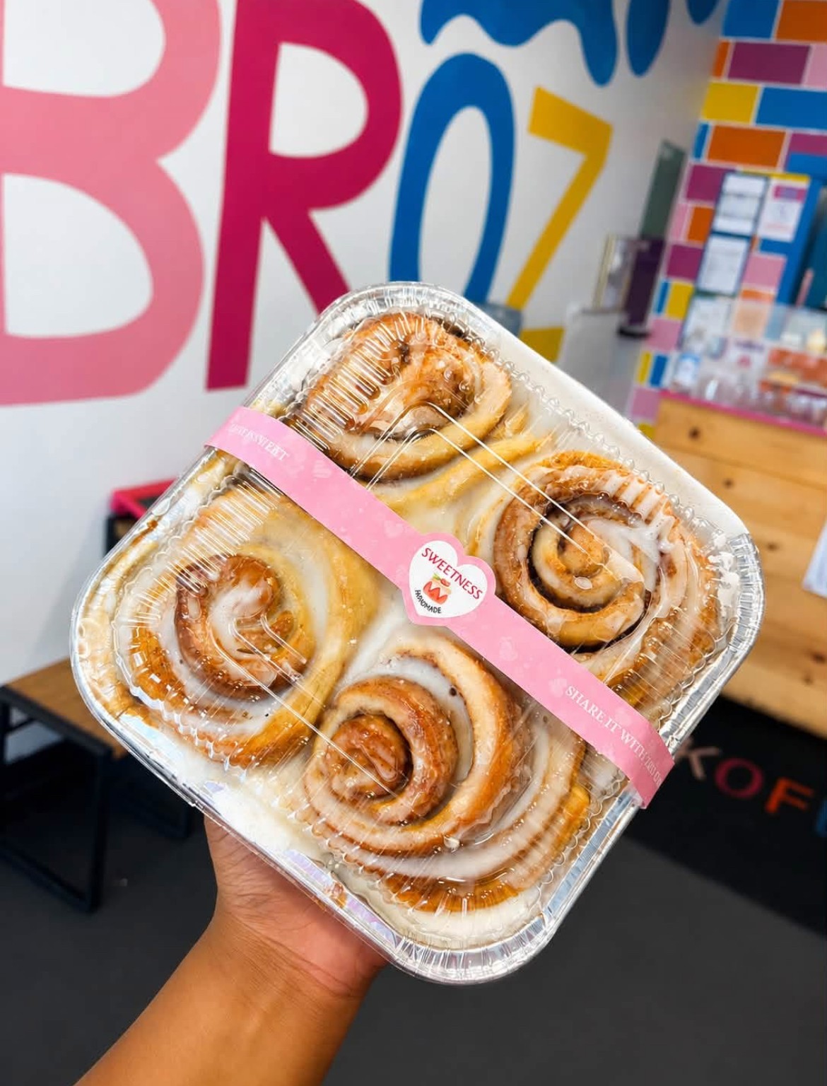 Four-pack of iced cinnamon rolls ready to share